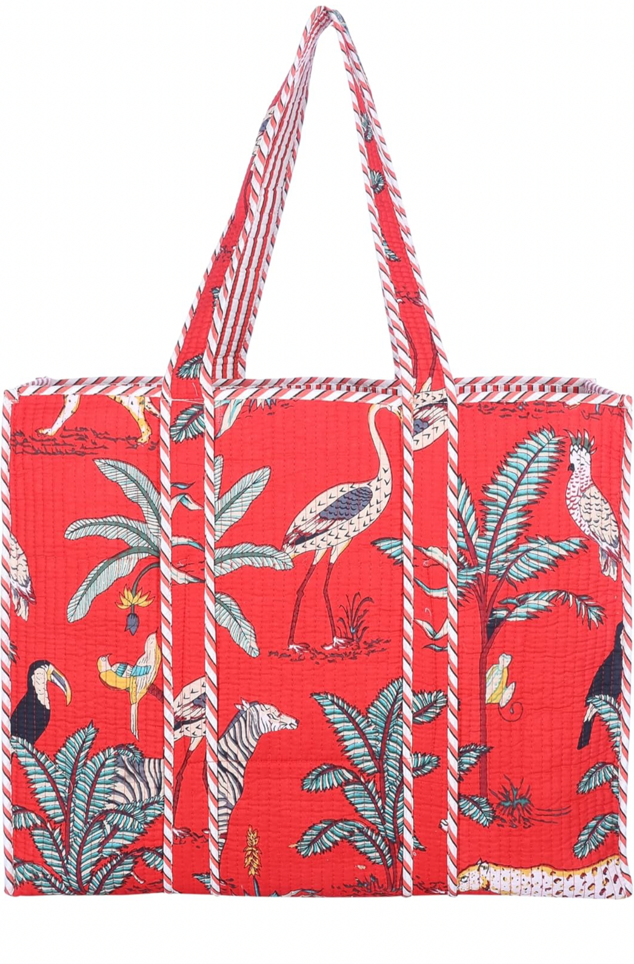 Handblock Cotton Quilted Totes-Red