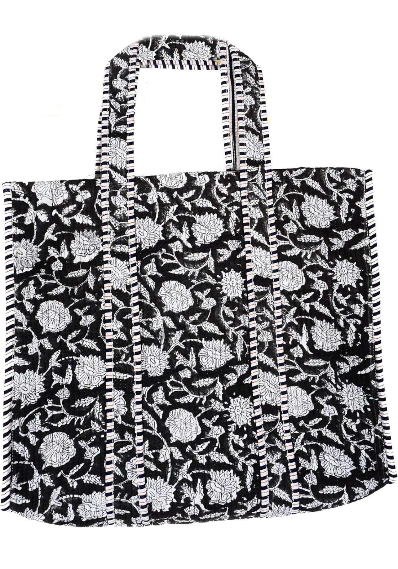 Handblock Cotton Quilted Totes-Black