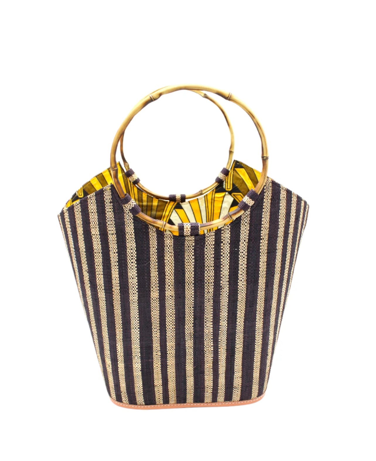 Madagascar Square Tote -Bamboo Handle -WideStripe