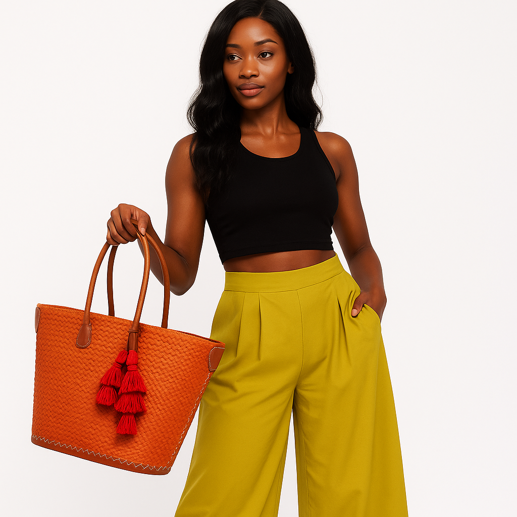 Madagascar Double Woven Tote -Coral