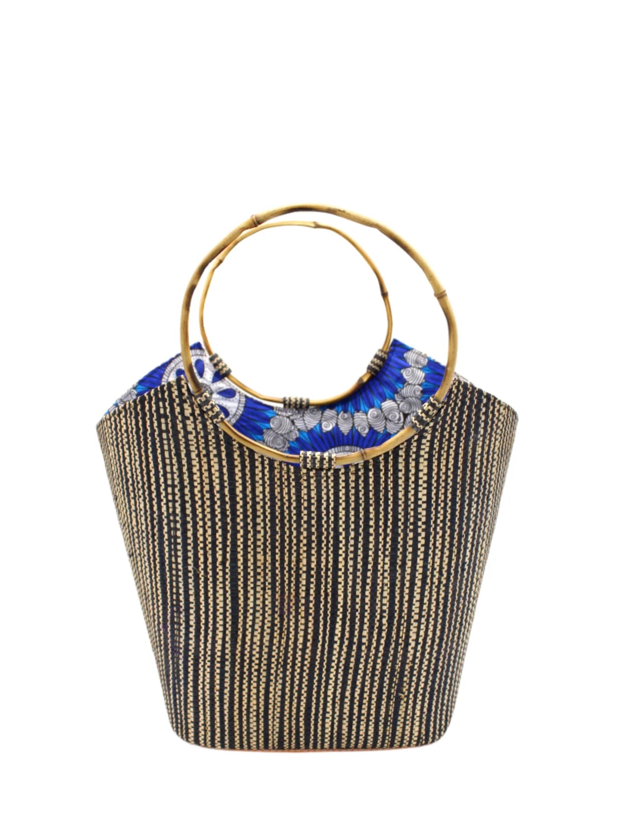 Madagascar Square Tote -Bamboo Handle -Pinstripe