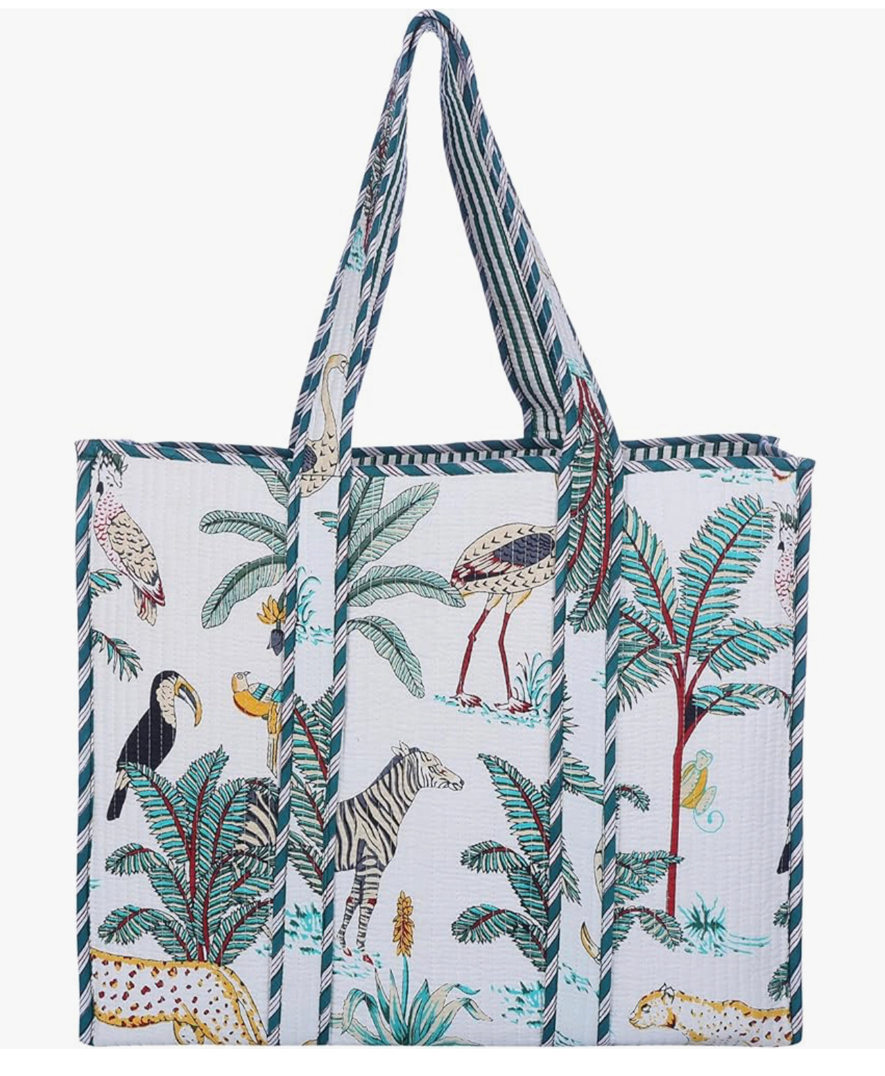 Handblock Cotton Quilted Totes- Seafoam