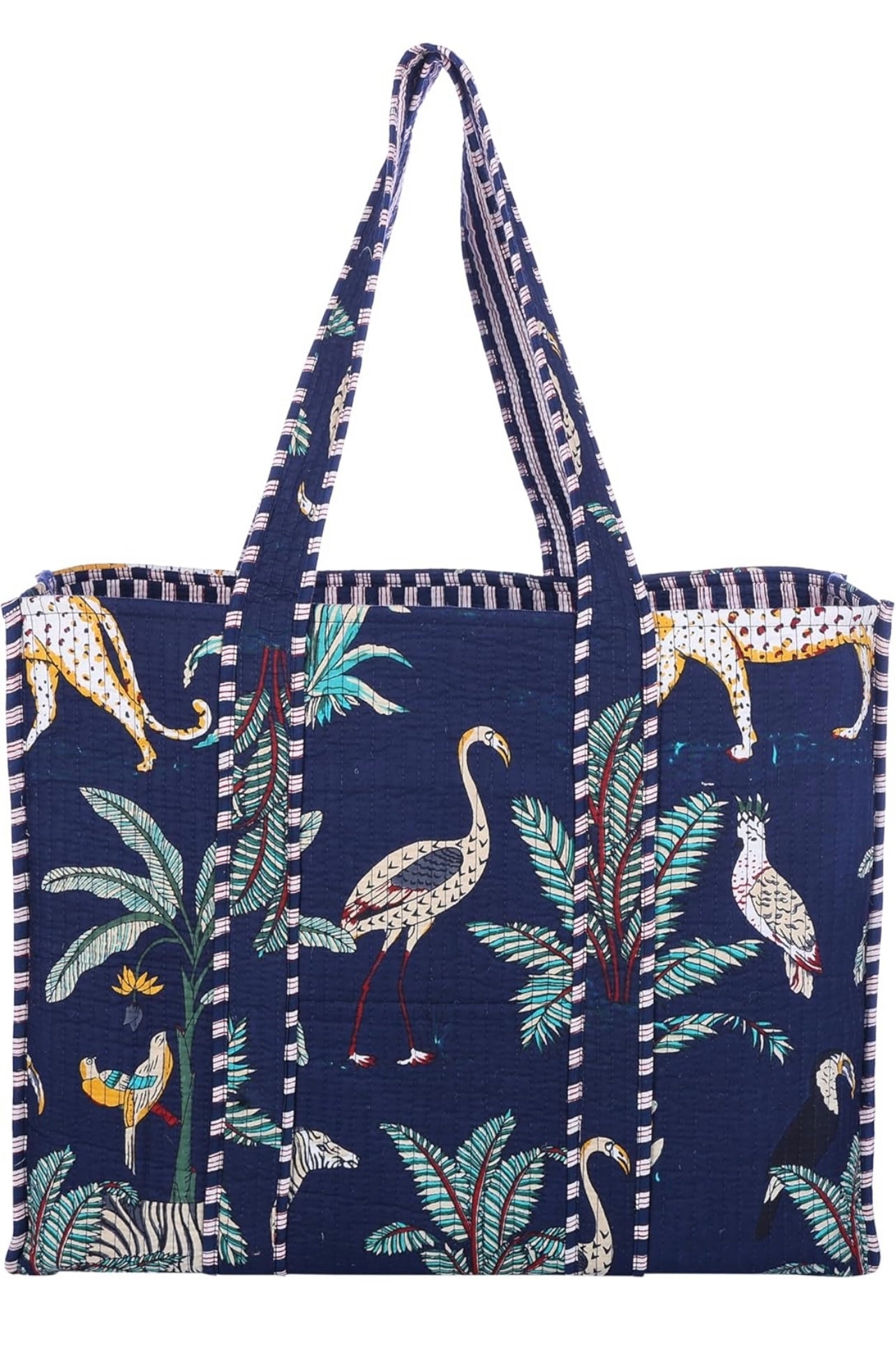 Handblock Cotton Quilted Totes-Navy