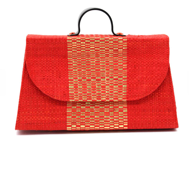 Madagascar MiniSquare Clutch Cattle Bone Handle -Red