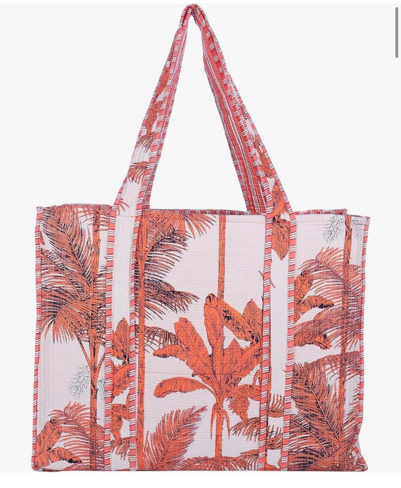 Handblock Cotton Quilted Totes-Coral