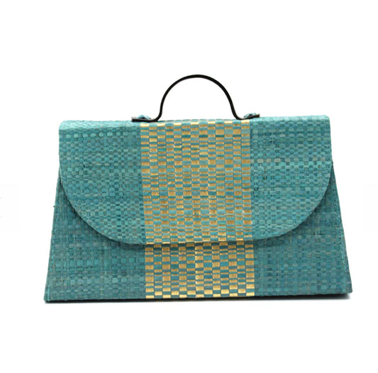 Madagascar MiniSquare Clutch Cattle Bone Handle -Teal