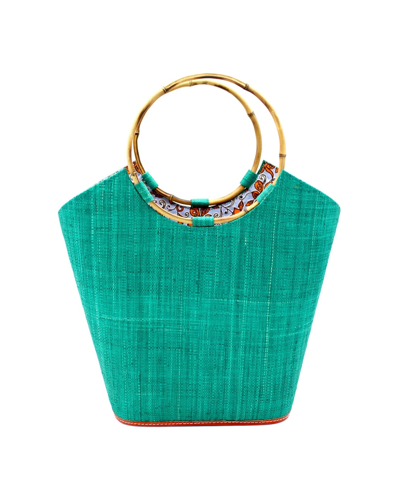 Madagascar Tote -Bamboo Handle -Teal