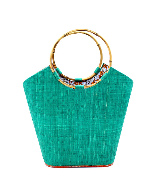 Madagascar Tote -Bamboo Handle -Teal