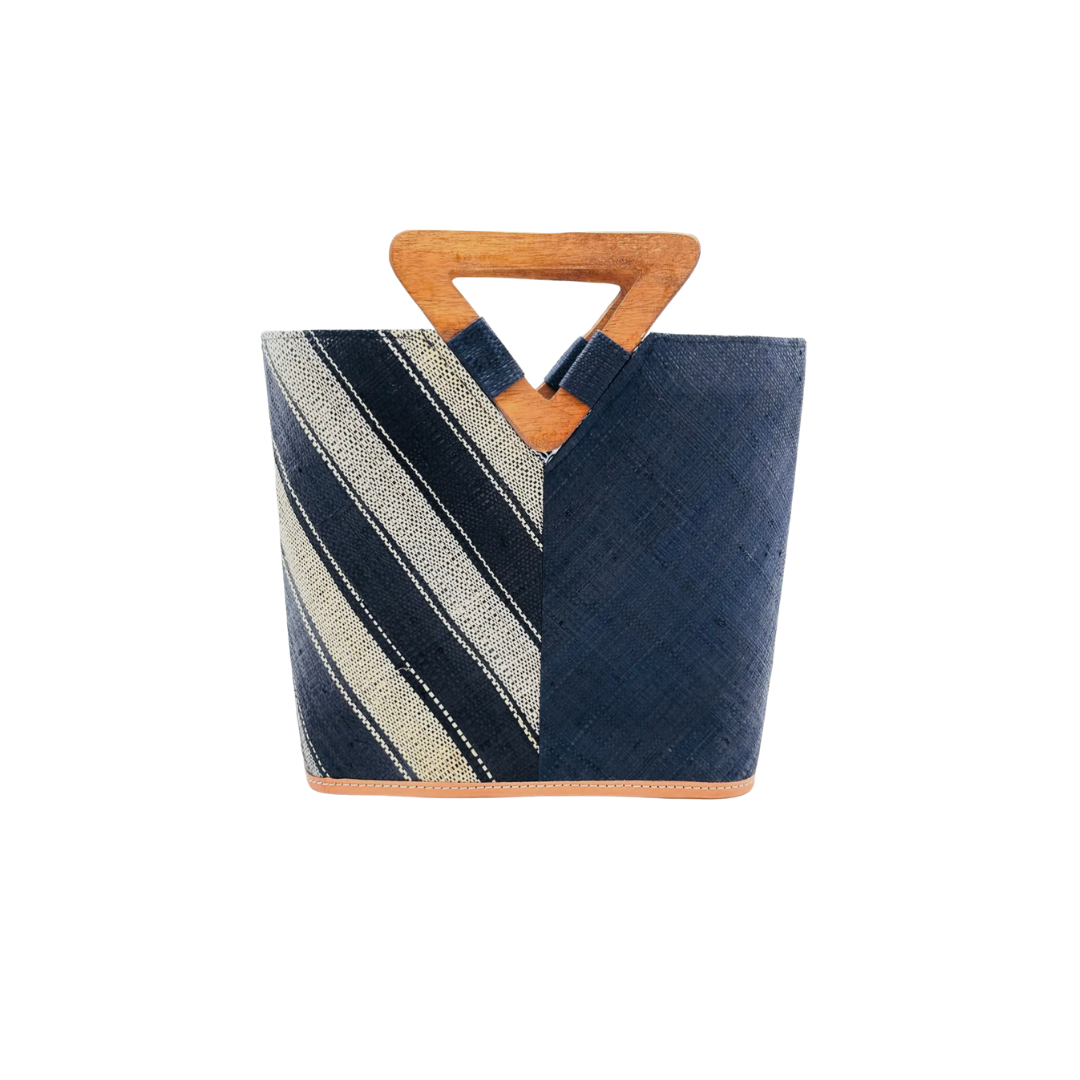 Madagascar Square Tote -Wooden Handle -Black