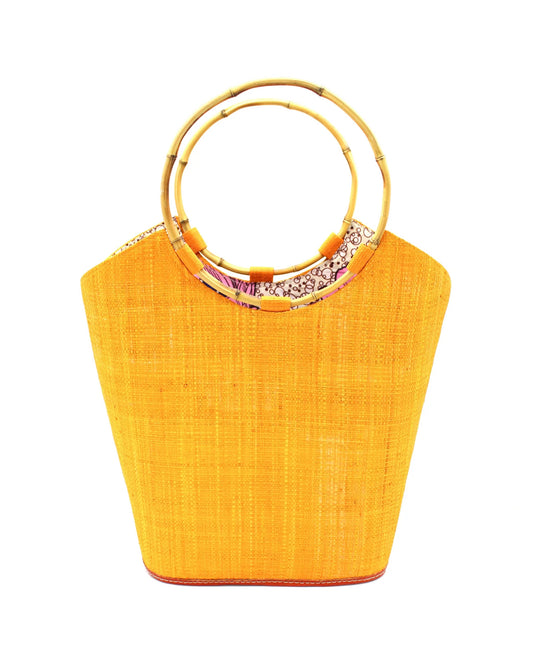Madagascar Tote -Bamboo Handle -Yellow