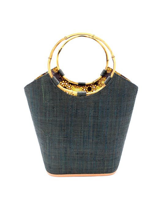 Madagascar  Tote -Bamboo Handle -Black