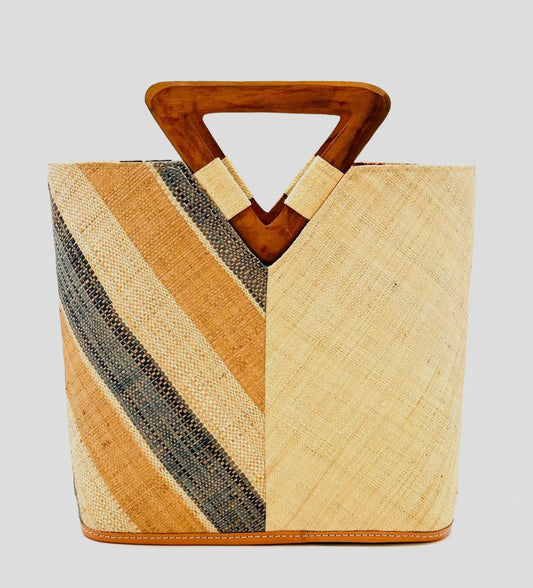 Madagascar Square Tote -Wooden Handle-Tan