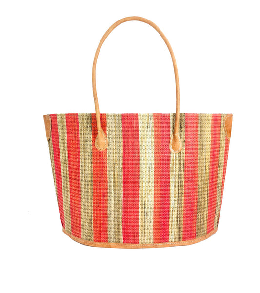 Madagascar Stripe Tote -Coral